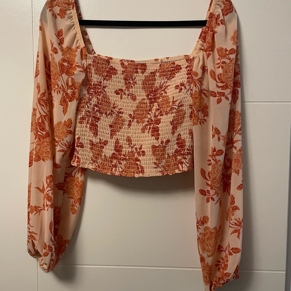 Dynamite Orange Smocked Crop Blouse